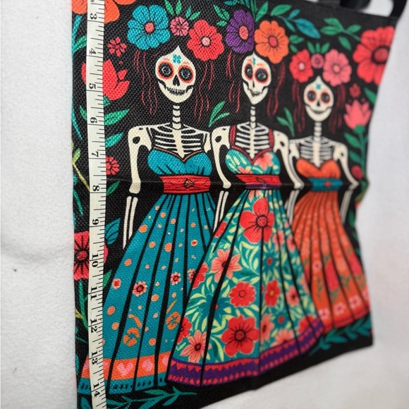 New Light Weight Colorful Floral Skeleton - Dios de Los Muertos Tote Bag - Picture 3 of 7